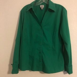 WORTHINGTON Womens Size 12 Green Long Sleeve Stretch Button Up Collar Shirt